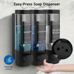 Distributeur de savon liquide mural, distributeur de gel douche, distributeur de shampooing et après-shampooing 3-en-1 - Noir