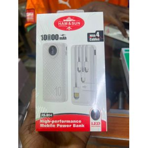 Power Bank HAM & SUN HS-B04 (10 000 mAh) – La Performance Tout-en-Un avec 4 Câbles Intégrés et Écran LED