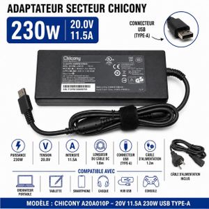 Chargeur Gamer 230W 20V 11,5A USB PC Portable