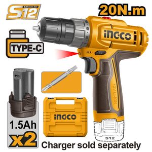 Ingco PERCEUSE VISSEUSE SANS FIL 12V 20 NM - 20MM +2 BT1  CDLI12206