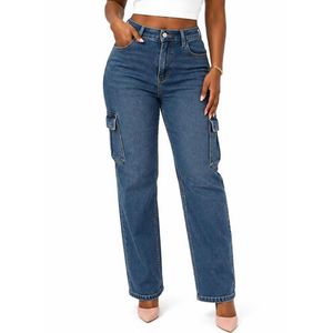 Pantalon Jeans Cargo Taille Haute