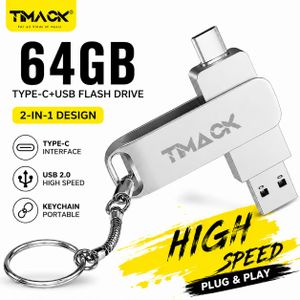 Timack Clé USB 64 Go V3.0 - 2 en 1 + Type C - 130Mo/s Vitesse de Lecture pour ordinateur, ordinateur portable, Android,