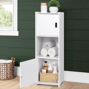 étagère de rangement blanche avec compartiment pour usage quotidien et 1 porte