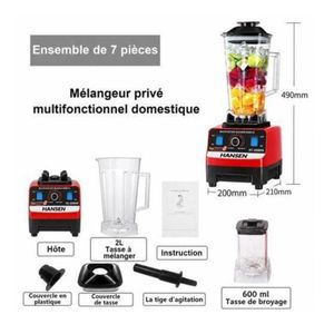 HANSEN Mixeur broyeur alimentaire 8500W, 2L avec 2 bocaux