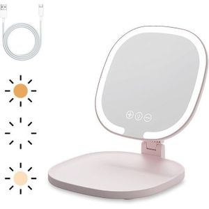 Miroir Maquillage Lumineux avec LED, Miroir de Voyage Portable, Mirroir Rechargeble