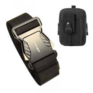 Fosongya Ensemble de ceinture de combat militaire - Ceinture Élastique Homme & Pochette Multifonction, Ceinture Casual à Boucle Rapide 130 cm, Pochette de Voyage Couleur Noir