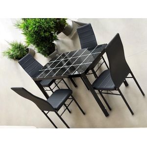 Deco Ensemble de table à manger moderne en verre de 4 places avec chaises de support arrière, facile à assembler