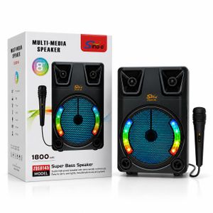 SinG-e Haut-parleur Bluetooth Portable ZQS8145 8 Pouces avec Microphone Filaire, Super Bass, LED RGB, USB/TF, Batterie Rechargeable 1800mAh