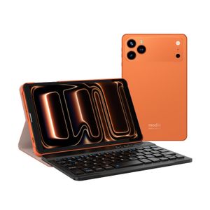 Modio M-135 Tablette 8.,1" Pouces avec clavier – 8 Go RAM, 512 Go de stockage, 5MP/13MP Orange, Android 14, Wi-Fi 4G, Dual SIM, GPS (Fournie avec plusieurs accessoires) 12 MOIS GARANTIE