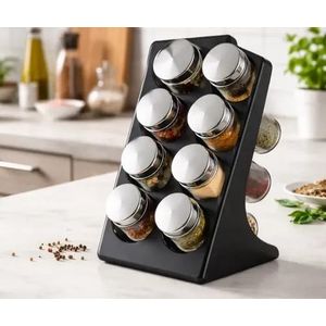 Range Épices de Cuisine Design – Organisateur 8 Flacons Finition Laiton