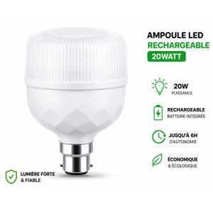 Ampoule LED Rechargeable 20W – Batterie Intégrée – Éclairage de Secours – Forte Luminosité – Blanc