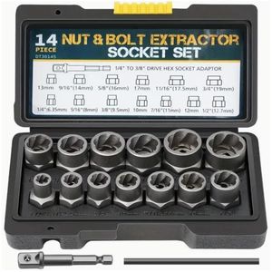 Jeu de 15 extracteurs d'écrous / Jeu de 13 extracteurs de boulons et d'écrous, 1 barre de fer pour débloquer les écrous grippés, adaptateur de douille hexagonale 1 1/4" vers 3/8".