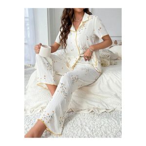 Bella Notte Ensemble Pyjama Décontracté - Imprimé Floral - Poche - Boutons
