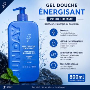 Gel Douche Énergisant Pour Homme – 800 ml – Fraîcheur Longue Durée