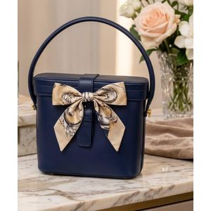 Sac à Main Seau avec Anse et Nœud Décoratif en Similicuir Élégant et Raffiné - Bleu.