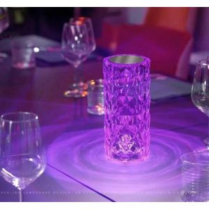 Lampe de Table Cristal Rose LED RGB - Veilleuse Tactile Rechargeable USB avec Effet Ombre Lumineuse