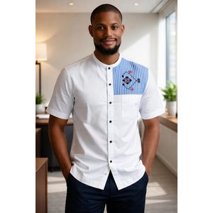 Chemise blanche à rayure bleu avec brodérie