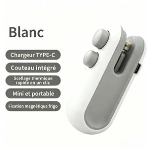 Thermoscelleur Mini Portable Rechargeable USB Type-C 2 en 1 Scellage Thermique et Coupe Intégré Fixation Magnétique Réfrigérateur Sans Odeur Conservation Snacks Aliments Congélation Anti-Humidité Idéal Cuisine Marché Famille