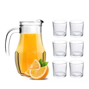 Kit 6 verres + carafe en verre avec bouchon 1,6L
