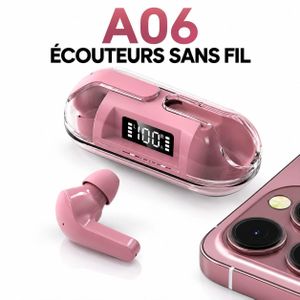 Écouteurs Bluetooth Sans Fil A06 TWS – Bluetooth 5.3 avec Boîtier de Charge et Affichage Numérique – Rose