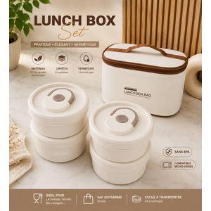 Lunch Box Set - 4 Boîtes Empilables Hermétiques avec Sac Isotherme -