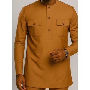 TAFA Tunique Homme Manches Longues marron