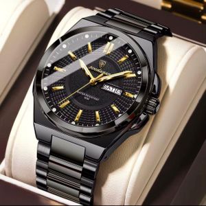 POEDAGAR Montre Luxe Etanche Homme-Fond Noir En Acier Avec Coffret d'Origine-Noir