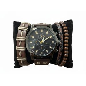 Coffret Cadeau Homme - Montre Quartz & 3 Bracelets - Marron