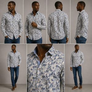 Chemise Homme Slim Fit Imprimé Floral Minimaliste – Beige Cassé