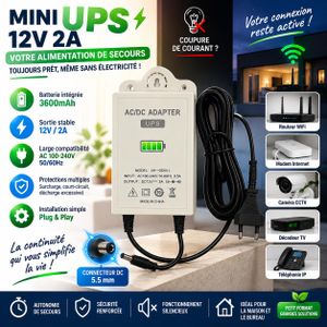 Power Bank Onduleur UPS Générateur D'électricité AC/DC - 12V 2A 3600mAh – Alimentation de Secours pour Routeur WiFi, Modem, Caméra CCTV, Décodeur – Protection Coupure de Courant