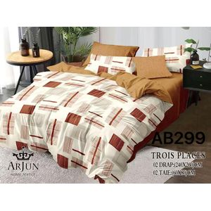 Ensemble De 2 Drap De 3 Places+ 2 Taies D'oreillers+ 2 Rideaux