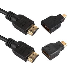 Kit Câble HDMI 3 En 1 Avec Adaptateurs Mini Et Micro Noir 1.5 Mètres