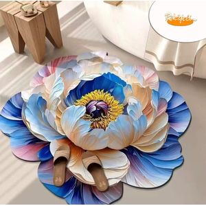 Tapis Rond à Motif Floral 3D Style Moderne Antidérapant, Séchage Rapide, Absorbant L'eau – Tapis de Sol Décoratif Ultra Doux pour Chambre, Salon & Salle de Bain(Bleu-Multicolore)