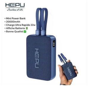 Mini Power Bank HEPU 20000mAh - Charge Ultra Rapide 22W - Écran LED Indicateur - Bleu
