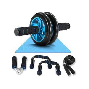 Kit D’Entraînement Complet – Roue Abdominale Ab Wheel, Push-Up Bar De Pompes, Tapis De Genoux ,Corde à Sauter , Poignée De Musculation, Et Plus !