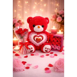 Pack Ours en Peluche 40 cm & rouge – Cadeau Romantique Élégant