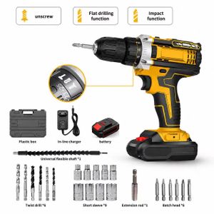 MDHL 21V Perceuse Visseuse à Percussion Sans Fil – Perceuse Rechargeable avec 23 Accessoires, Batterie et Coffret pour Perçage du Bois et Réparation Domestique