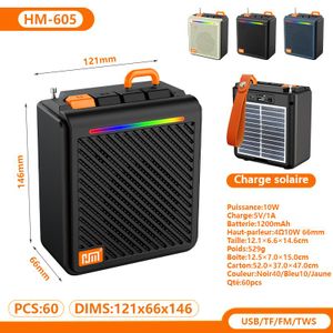 Enceinte Bluetooth portable à poignée avec bande lumineuse RGB, récupération énergie lumineuse, lecture carte TF, radio FM intégrée, mode TWS, haut-parleur 10W, plusieurs coloris