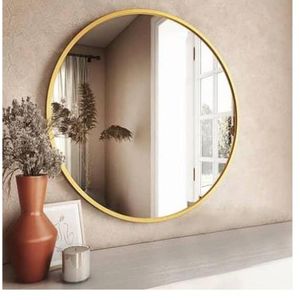 Miroir Mural Rond Suspendu Miroir Maquillage Miroir décoratif Miroir pour Salon -Chambre décoration de la Maison (OR)