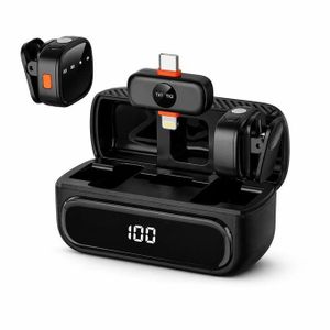 Microphone Cravate Sans Fil MIC AIR S20 2 en 1 Type-C et Lightning avec Boîtier de Charge 400mAh, Réduction de Bruit, Affichage LED et Portée Jusqu’à 200m