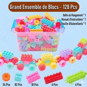 Grand Ensemble de Blocs de Construction pour Enfants - 128 Pièces avec Boîte de Rangement - Jouet Éducatif et Créatif