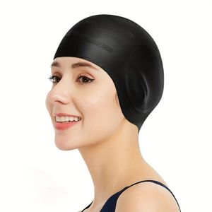 Bonnet de natation protection des oreilles - Bonnet de natation en silicone professionnel avec couverture double des oreilles, design imperméable pour adultes et cheveux longs, antidérapant et durable, essentiel pour l'entraînement/les bains de spa