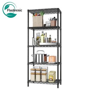 Flushrenic Étagère de rangement pliable multifonction,étagère de stockage métallique de cuisine pliable, étagères de stockage, étagère de stockage de cuisine, unité d'étagères de stockage à 5 étagères réglables. 