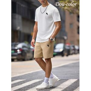 Dou-color Ensemble 2-en-1 pour homme avec T-shirt à manches courtes et short - marron blanc
