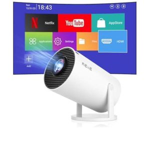 Mini projecteur, HY300 4K, correction automatique de la distorsion, projecteur intelligent avec Android 11, Wi-Fi, 180 degrés, écran de 130 pouces