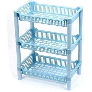 Chic étagère de rangement rectangulaire en plastique à 3 niveaux couleur bleu