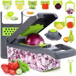 Coupe-Légumes Multifonction 16 en 1 avec Bac de Récupération – Mandoline de Cuisine, Trancheuse, Râpe et Découpe-Légumes Professionnelle
