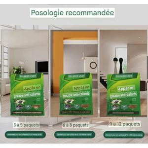 Lot de 3 Palmier Vert Appât en Poudre Anti-Cafards Puissant Vert 