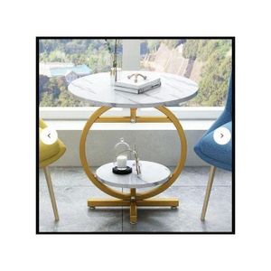 Agréable Table d'appoint ronde à 2 niveaux, style marbre, idéale pour canapé, coin repas, salon, chambre ou cuisine