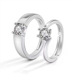 2Pcs/Set Couple Bagues Argent Ajustable Hommes Et Femmes Bagues-04-Argent